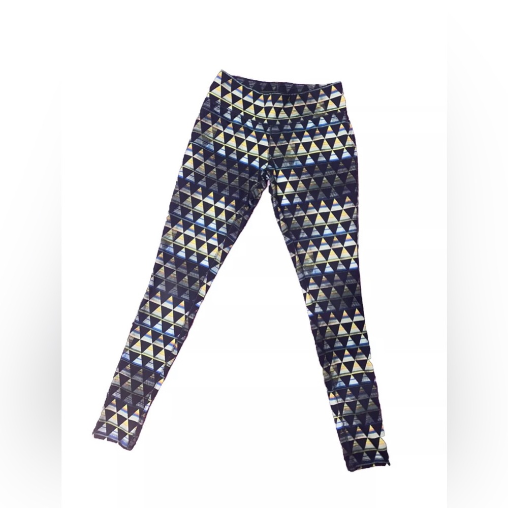 Mossimo Womens Athletic Leggings Geometric Triangle Pattern Blue Green XS